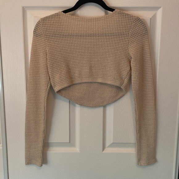 Unbranded Square Neck Long Sleeve Knit Crop Top - Picture 3 of 3